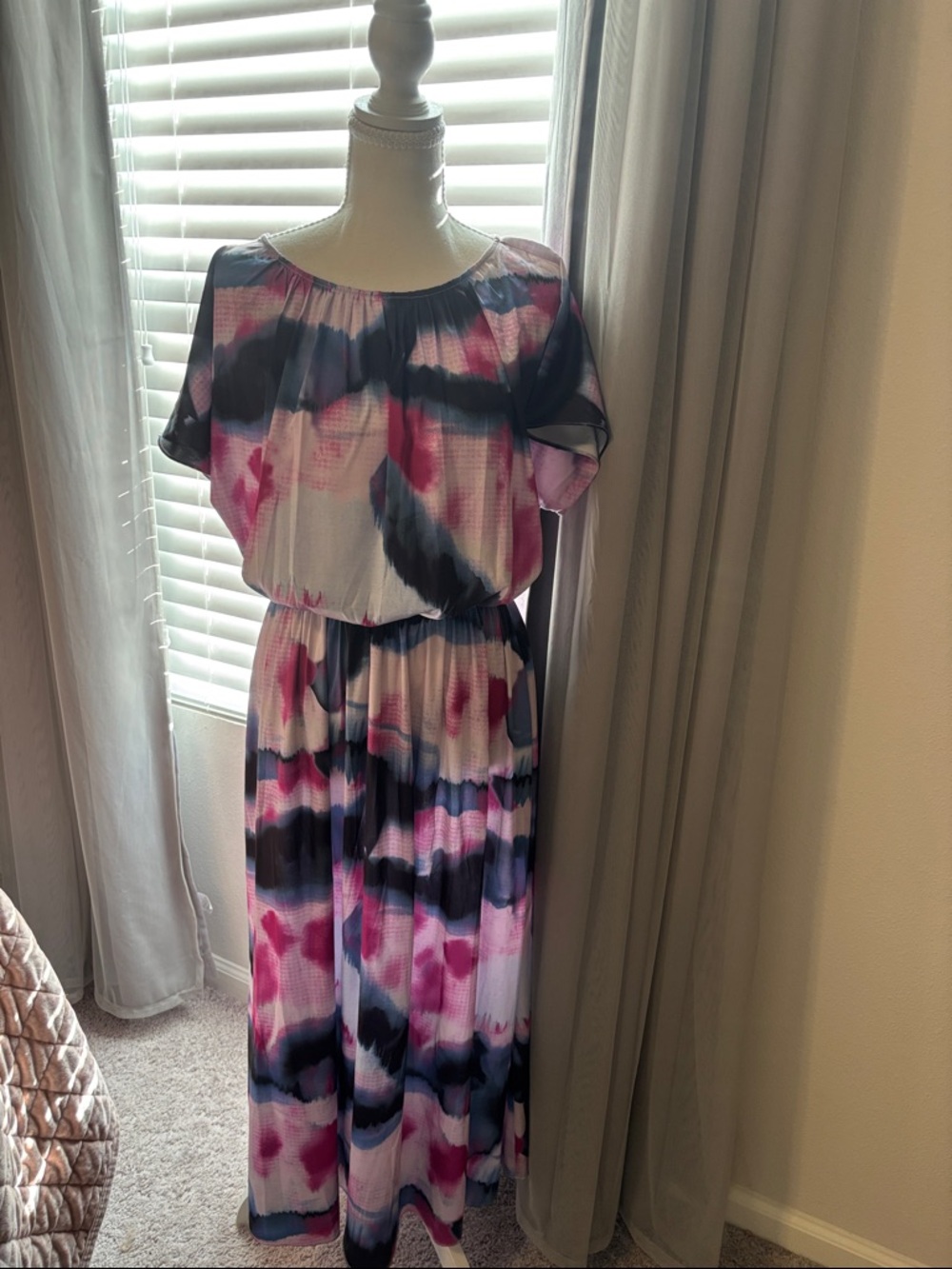 Soft Surroundings Pink & Navy Tie-Dye Maxi Dress